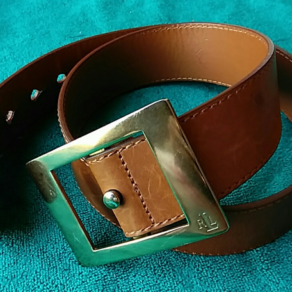 RALPH LAUREN LEATHER BELT GOLD BUCKLE